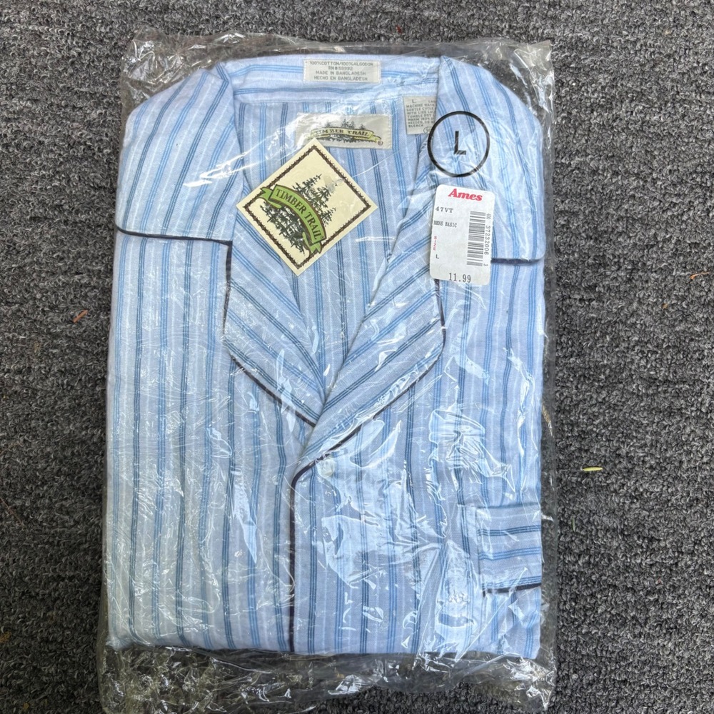 Vintage Timber Trail Mens Large Blue Striped Pajama Top New In Package 47VT